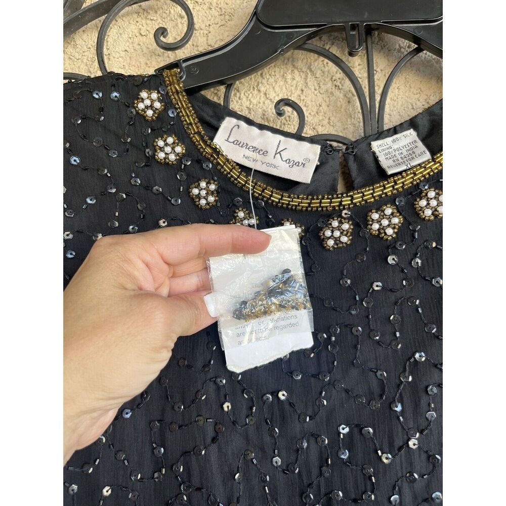 Lawrence Kazar Beaded Top - Size XL - Black/ Gold - Picture 8 of 10